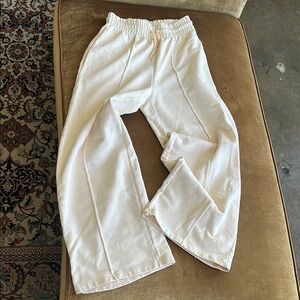 French Terry Wide bottom Cotton Sweat pants Cream color Elastic waist GentlyWorn